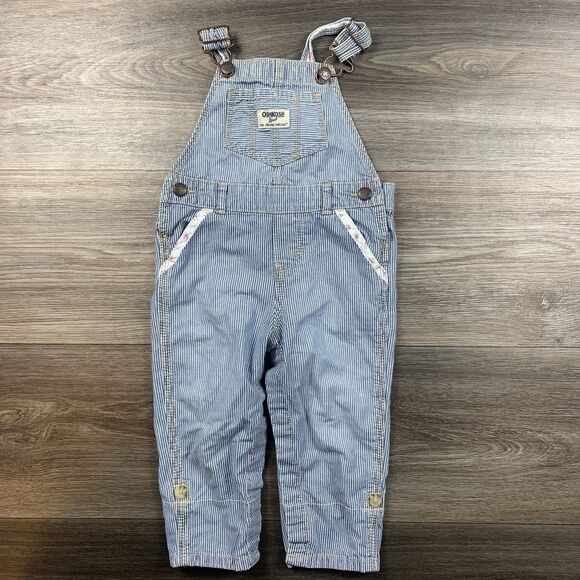OshKosh B'Gosh Little Girls Convertible Hikory Stripe Overalls Size 18 Months - Picture 1 of 6